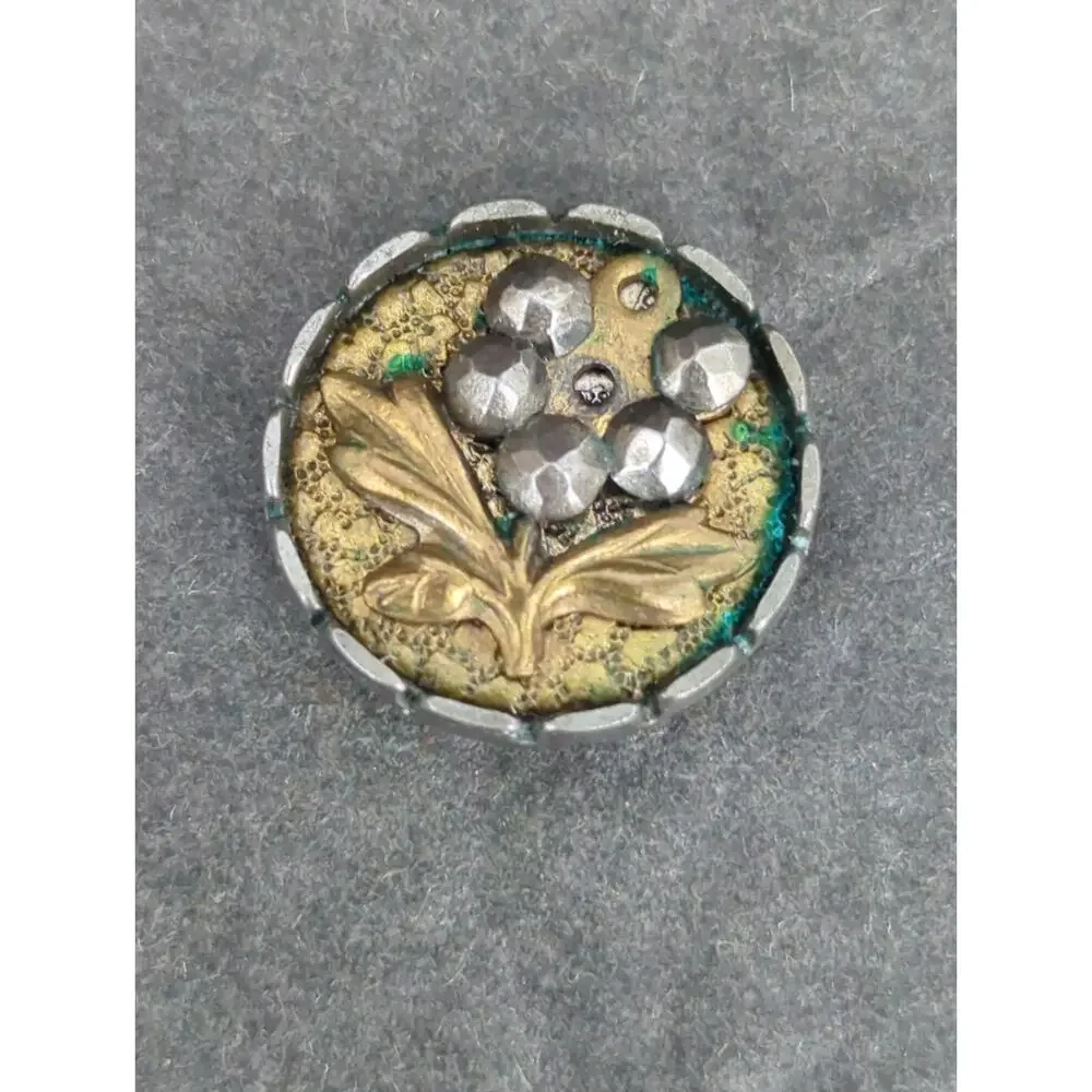LOT NN of 10 Antique Vintage Victorian Brass Mixed Materials Buttons ESTATE FIND